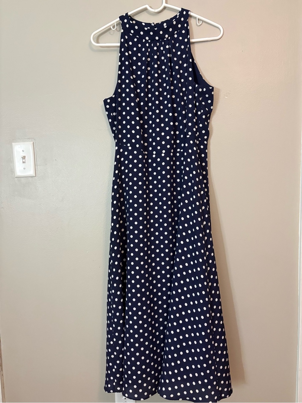 Wallis Navy and White Polka Dot Halter Maxi Dress